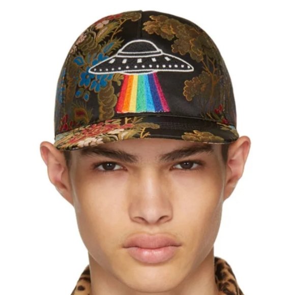 New Gucci UFO Fall '17 Collection Rainbow Floral Embroidery Baseball Cap Hat NWT - Picture 2 of 16